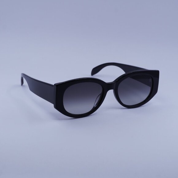 Alexander McQueen AM0330S 001 Sunglasses Black Oval Frame, Grey Lenses - Picture 4 of 9